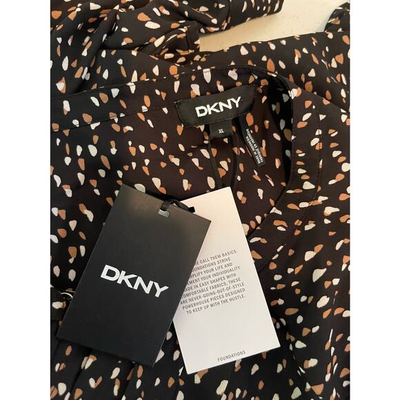 DKNY woman's blouse XL black brown white marks long sleeve 1/2 button front - Picture 4 of 9